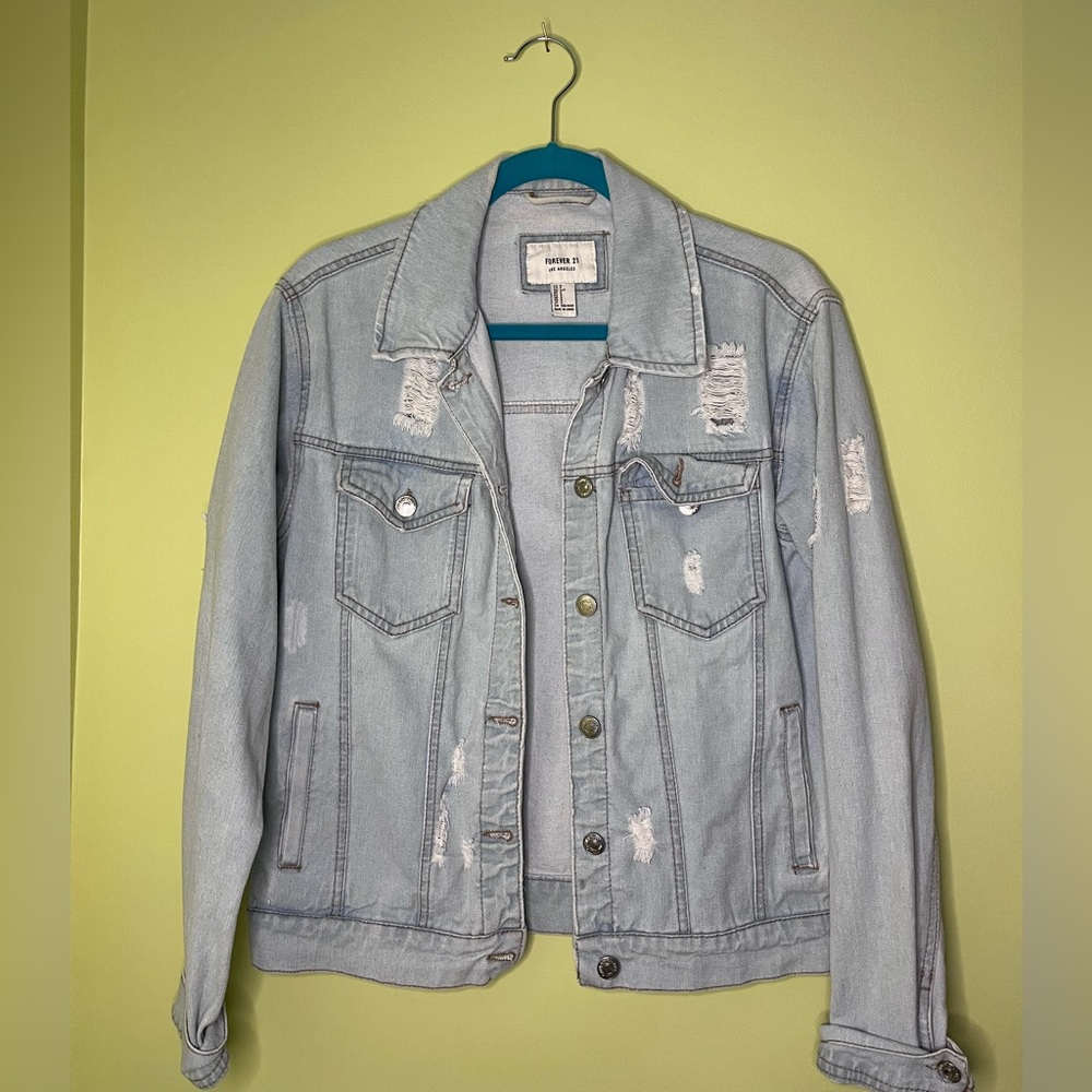 Forever 21 Distressed Light Wash Jean Jacket